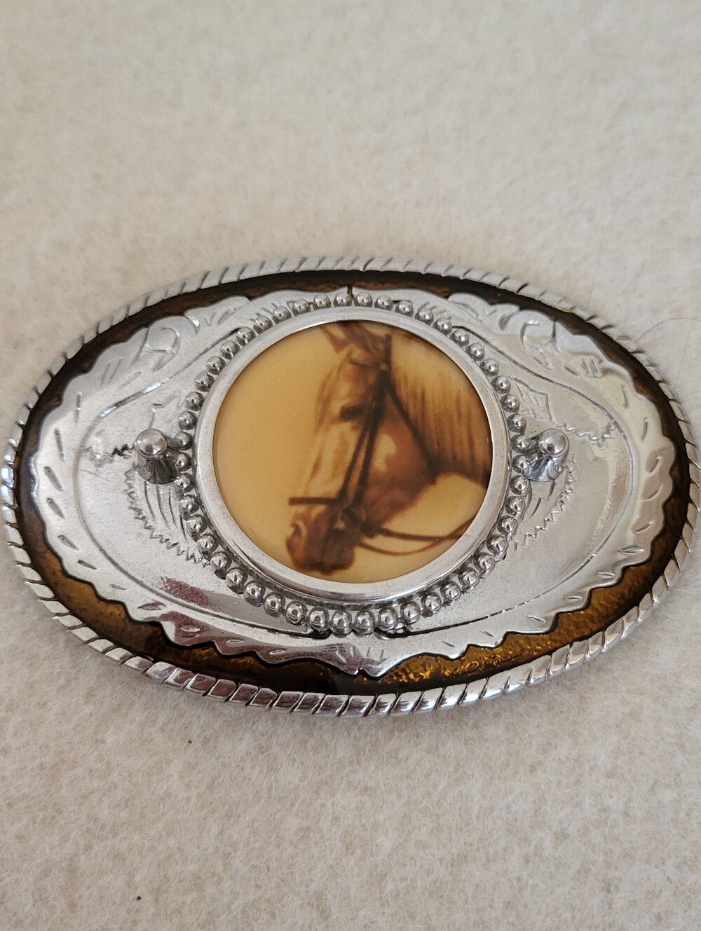 Vintage USA Silver Tone Horse Head Belt Buckle